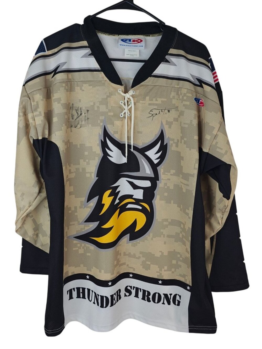 Athletic Knit Men's Stockton Thunder Jersey Size M Desert Camo Thunder Strong